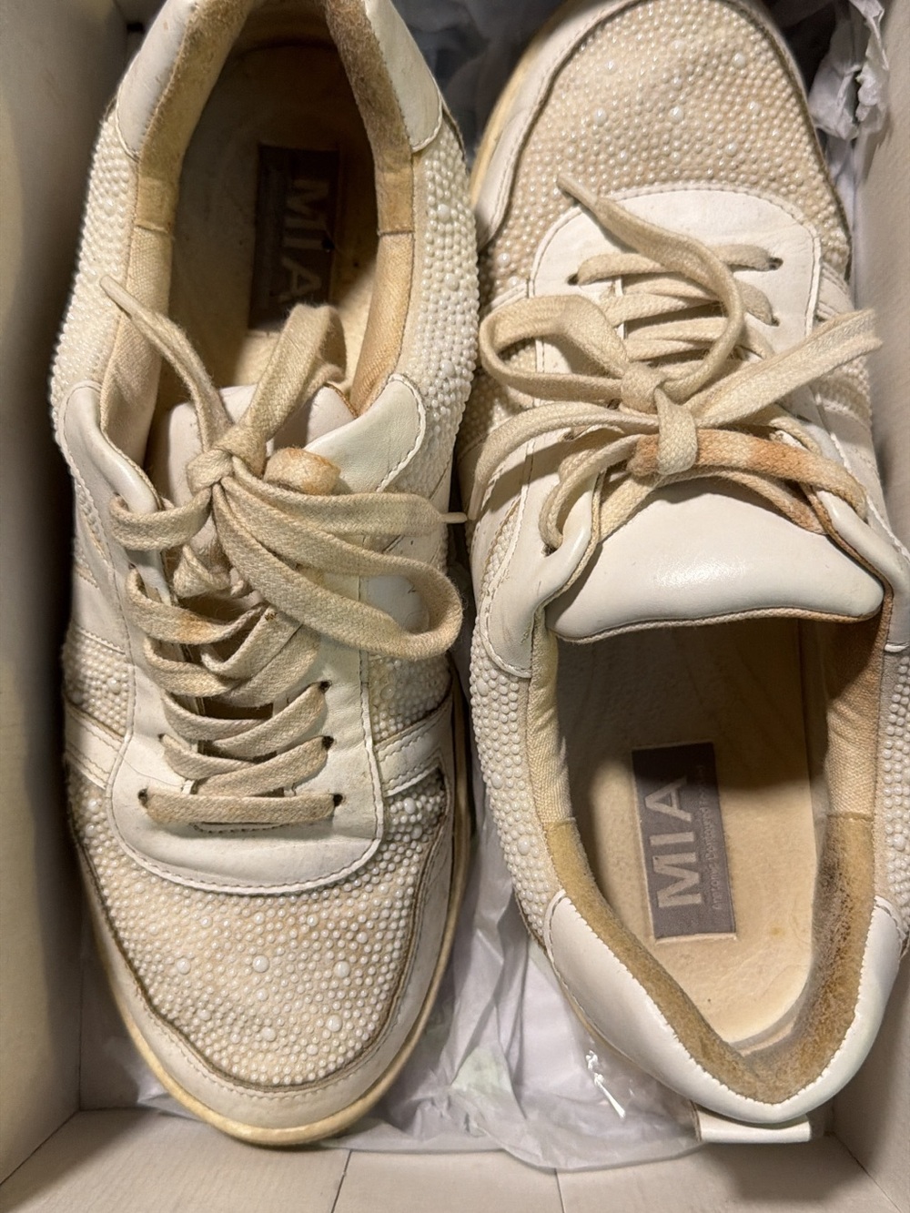 MIA Women's Cream Beaded Lace-Up Sneakers